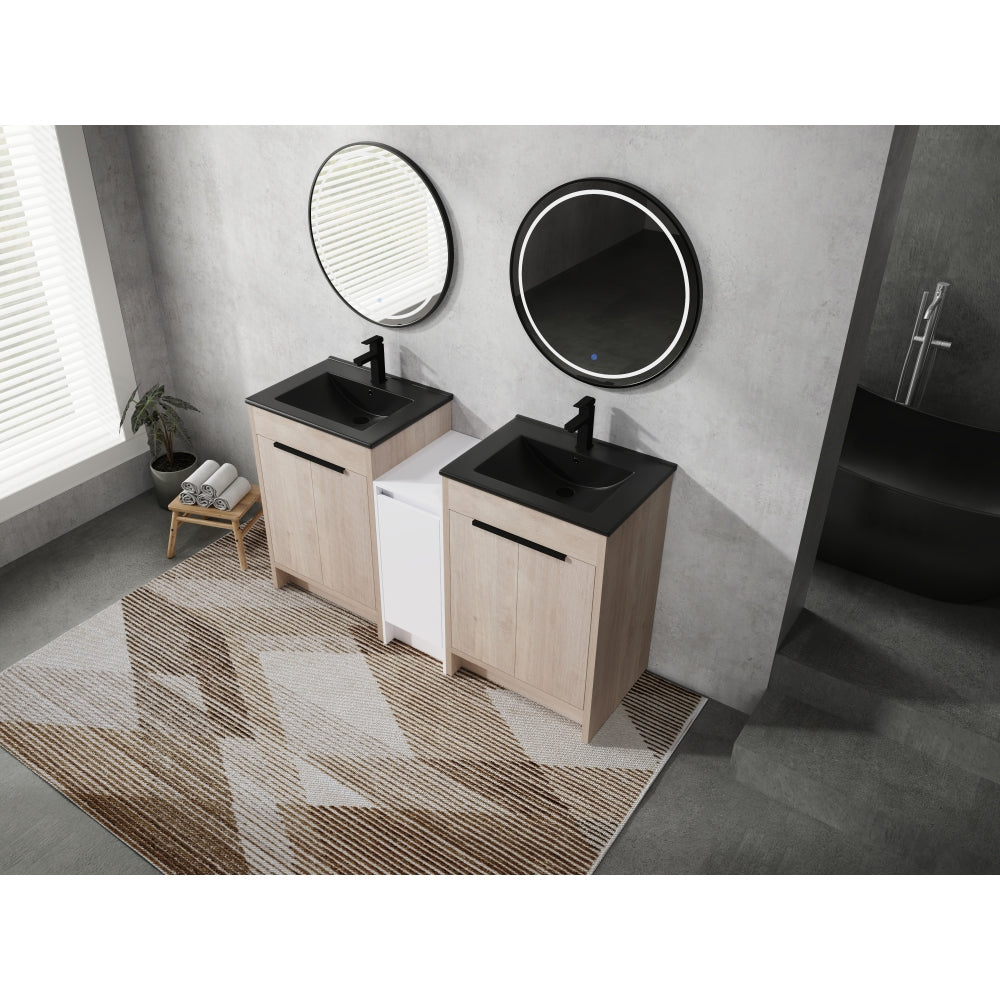 60 Inch Freestanding Bathroom Vanity with Black Ceramic Sink and Storage Cabinets, Soft Closing Door, 02424*2+0312 Combination Cabinet, KD-Package