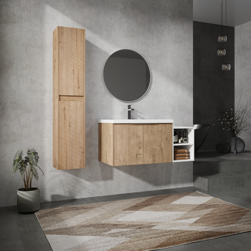 42" Wall-Mounted Bathroom Vanity With Sink and Side Cabinet, Soft Close Doors,00112IMOx2-0630IMO-0612GWH Combination Cabinet(KD-Packing)