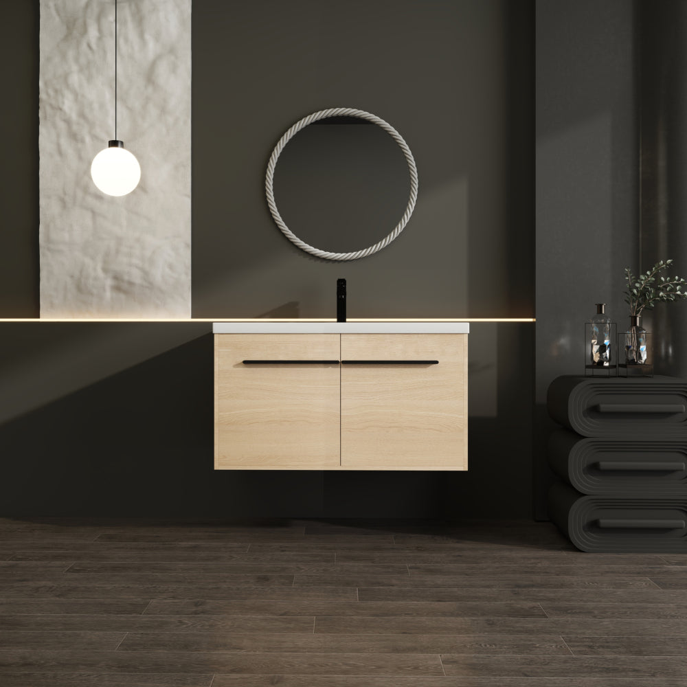 LEVISTAR Brown 36 Inch Bathroom Vanity with resin Countertop Sink, 2 Doors Bathroom Cabinet Set