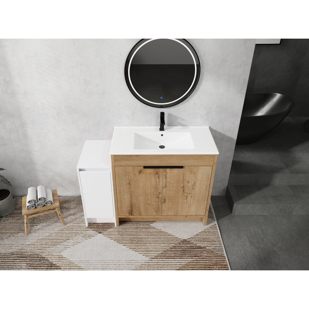 48 Inch Freestanding Bathroom Vanity with Ceramic Sink and Storage Cabinets, Soft Closing Door, 02436IMO+0312 Combination Cabinet, KD-Package