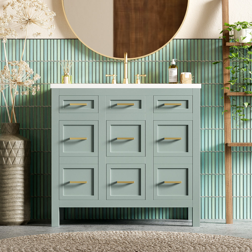 36" Bathroom Vanity Cabinet with Resin Integrated Sink - 4 Drawers, 2 Doors
