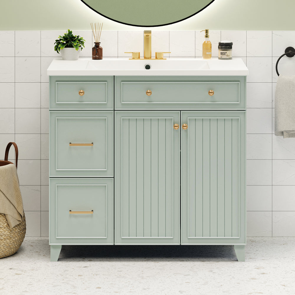 36-inch Bathroom Vanity, Transitional Style Bathroom Cabinet with Resin Sink, Navy Blue Single Bathroom Cabinet, with 2 Drawers and 1 Adjustable Storage Shelf, 2 Soft-close Doors