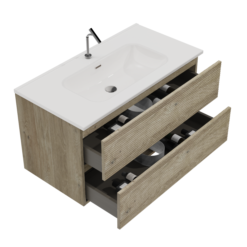 Gloria 36" Wall Mounted Rough Oak&Rough Oak Bathroom Vanity with Integrated Ceramic Sink with Overflow, Large Storage Floating Bathroom Vanity for Modern Bathroom, Pre-assembled