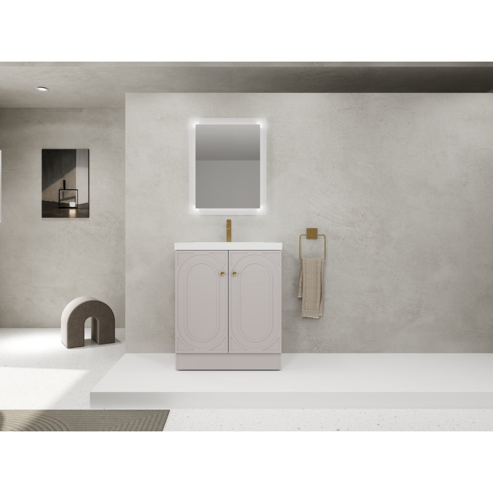 30" Freestanding Bathroom Vanity with White Resin Sink & 2 Soft-Close Cabinet Doors (KD-Packing)