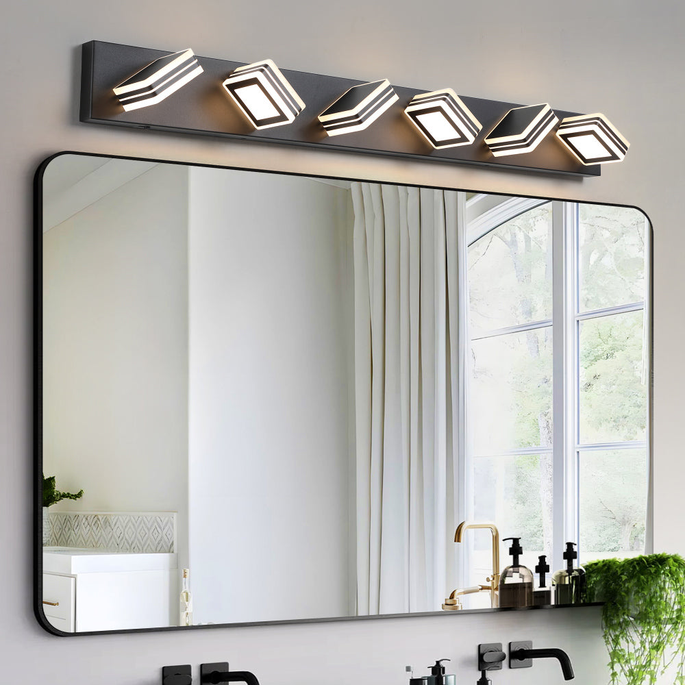 (Same as W1340103888/L2006) 32" Modern Chrome 5-Light LED Vanity Light, Square Acrylic Lampshades Wall Mount Fixture for Bathroom, Mirror Lighting