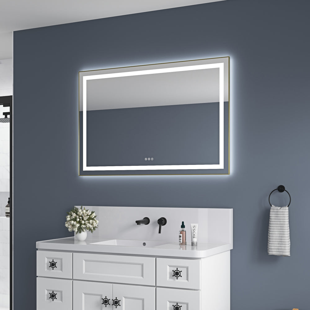 40" x 24" Inch LED Bathroom Mirror with Front and Backlight, Wall Mounted Vanity Mirror with Aluminum Frame, Anti-Fog, Memory, 3 Colors, Stepless Dimmable