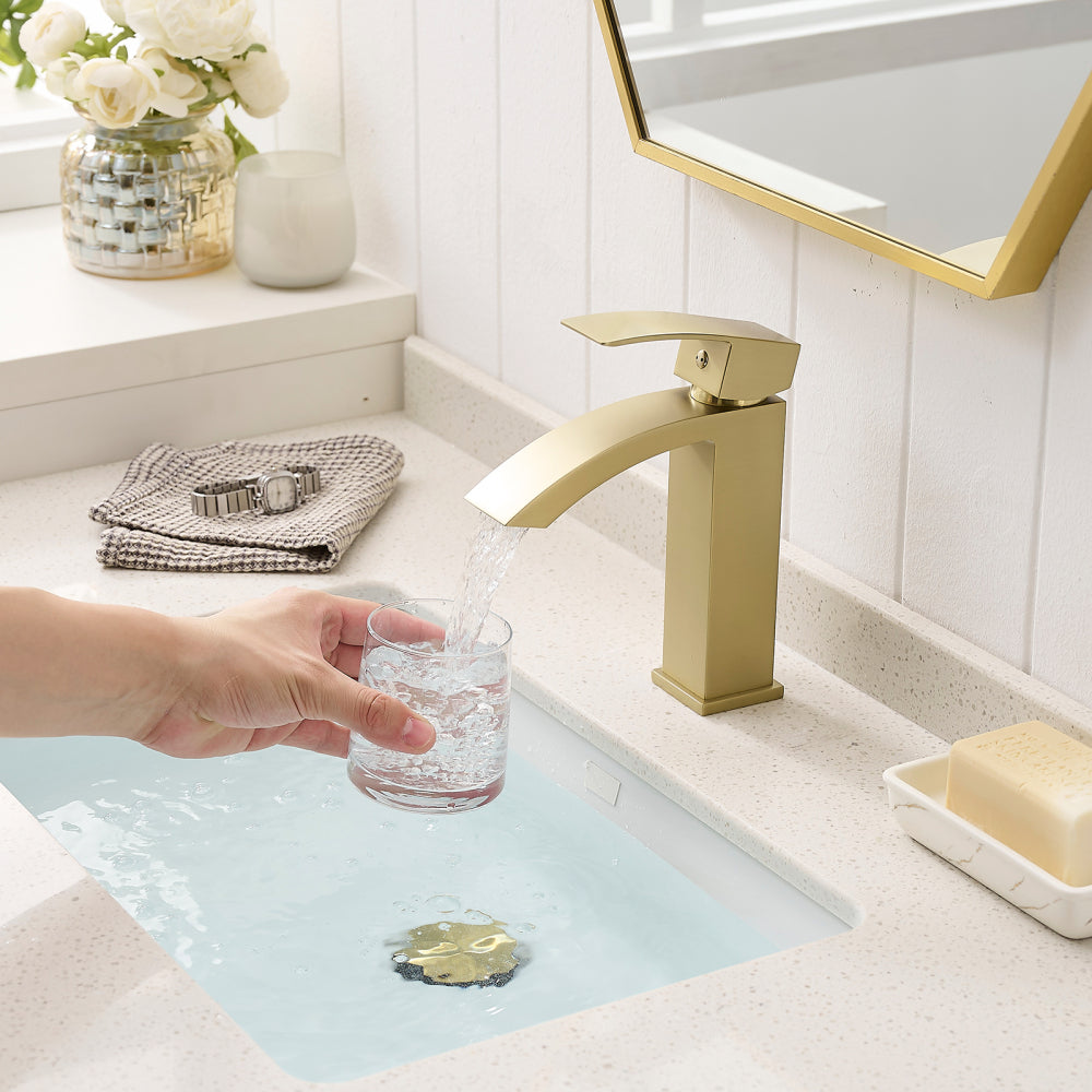 Brushed Gold Bathroom Faucet,Faucet for Bathroom Sink, Single Hole Bathroom Faucet Modern Single Handle Vanity Basin Faucet