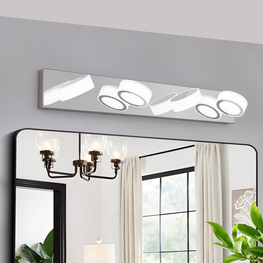 52" Modern 7-Light LED Vanity Light Fixture - Chrome Finish with Acrylic Light Shades - Energy-Efficient Bathroom Wall Sconce - Dimmable for Mirror, Shower, and Bathroom Decor