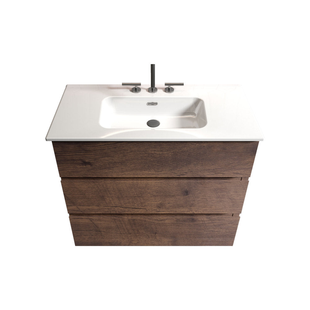 TIA 36" Walnut Bathroom Vanity with Sink with 3 Faucet Holes, Large Storage Freestanding Bathroom Vanity for Modern Bathroom, One-Piece White Sink Basin without Drain and Faucet, Pre-assembled