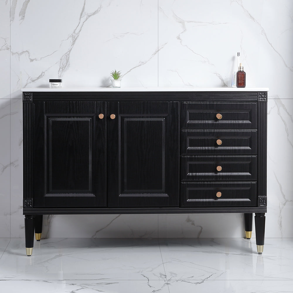 48'' Bathroom Vanity with Top Sink, Bathroom Storage Cabinet with 2 Soft Closing Doors and 3 Drawers, Single Sink Bathroom Vanity. White
