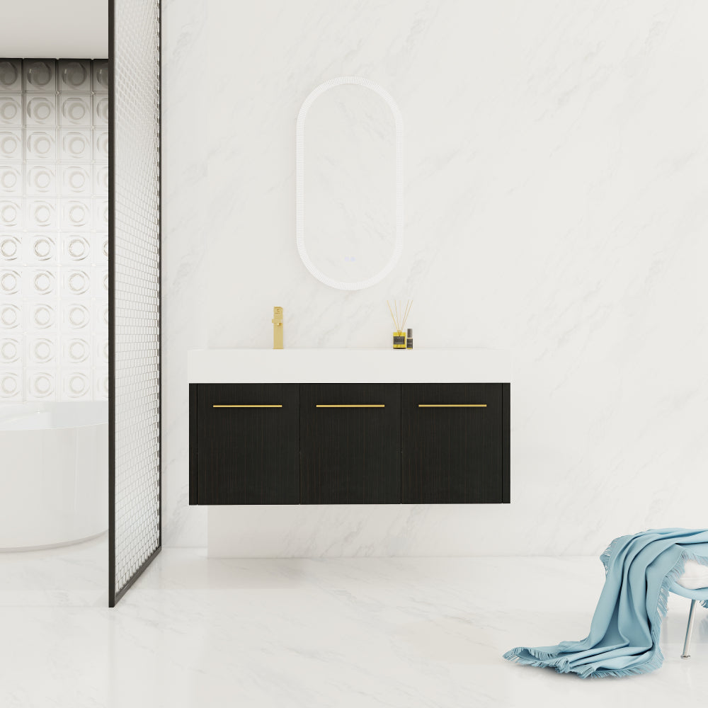 48 Inch Wall-Mounted Bathroom Vanity with Sink, Thick Edged Resin Basin, KD-Package