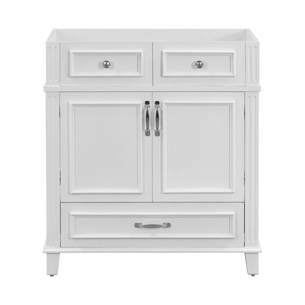 30'' Bathroom Vanity without Top,Solid Wood Frame Bathroom Storage Cabinet with Soft Closing Doors,Frame Bathroom Storage Cabinet Only, Retro Style, White