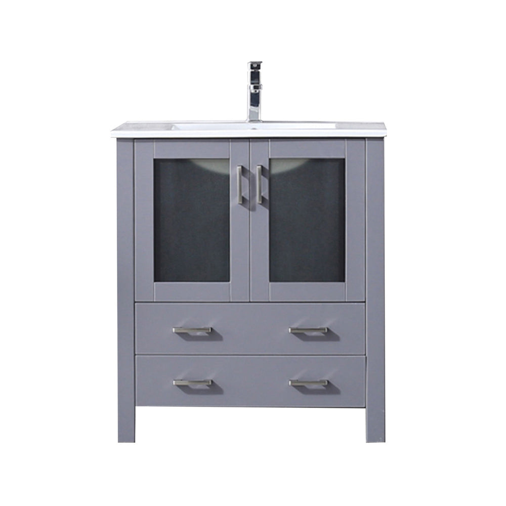 Dark Grey Bath Vanity 30 in. W x 18.25 in. D, White Ceramic Top, and Faucet Set