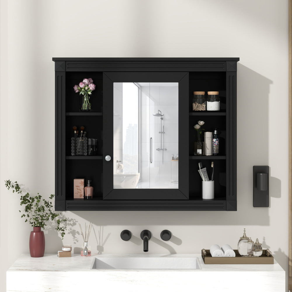 36'' Bathroom Vanity with Top Sink, Black Mirror Cabinet, Modern Bathroom Storage Cabinet with 2 Soft Closing Doors and 2 Drawers, Single Sink Bathroom Vanity