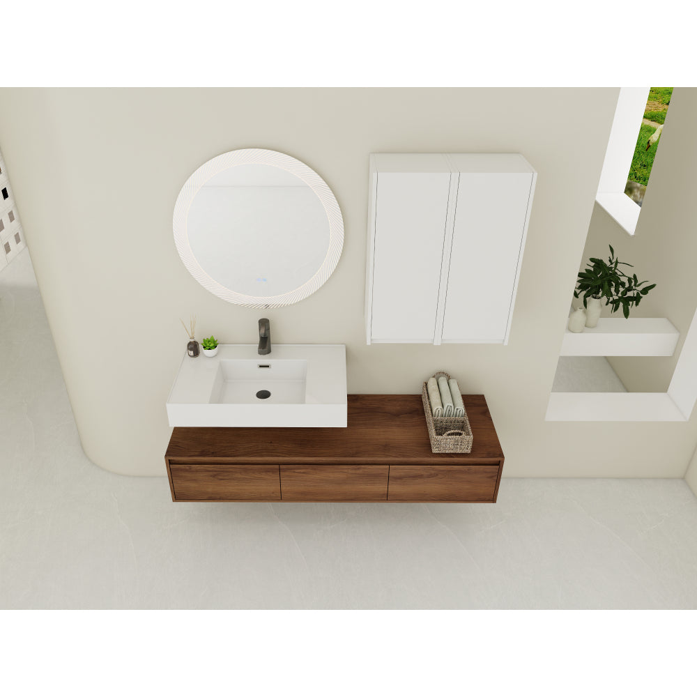 60 inch Wall-Mounted Bathroom Vanity with Resin Sink and 2-Side Cabinet,3-Soft Close Drawer,Float Mounting Design