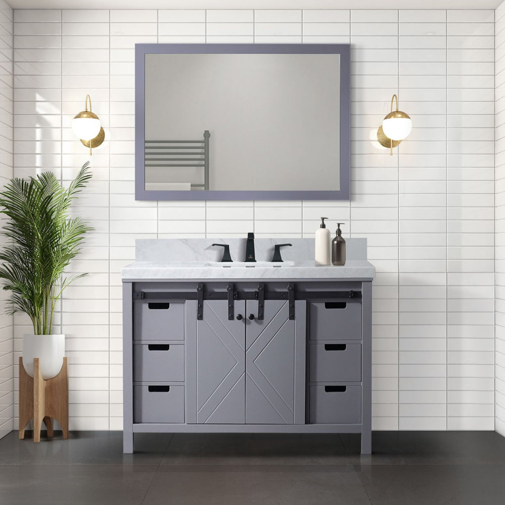 Dark Grey Bath Vanity 30 in. W x 22 in. D, Carrara Marble Countertop, Faucet Set and 28 in. Mirror