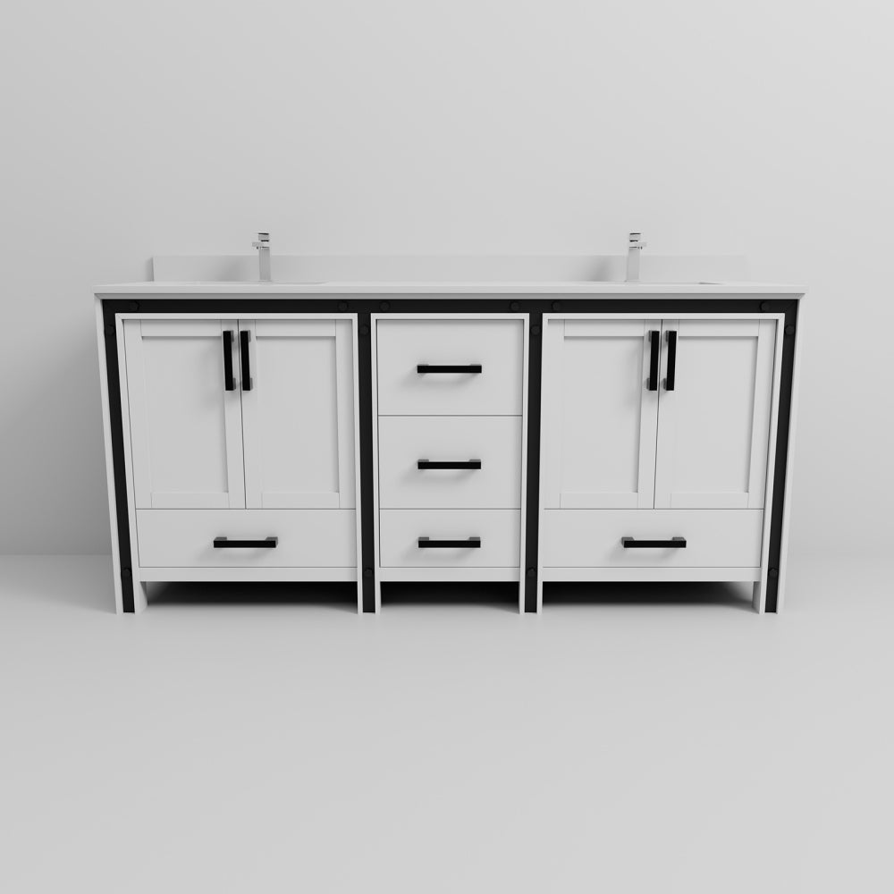 White Double Bath Vanity 72 in. W x 22 in. D, Cultured Marble Top and Faucet Set