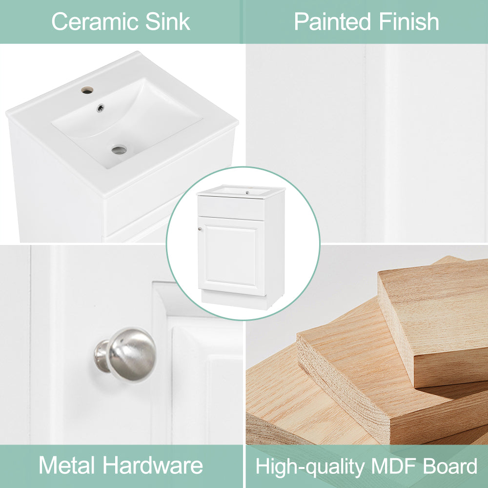 20" Bathroom Vanity with Sink, Vanity Cabinet with Door Shelf and Adjustable Shelf, White