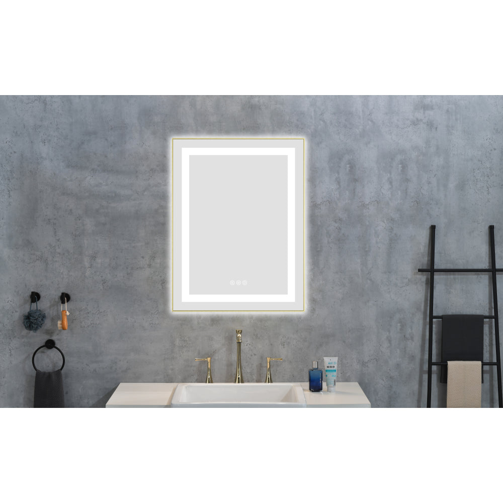 40" x 24" Inch LED Bathroom Mirror with Front and Backlight, Wall Mounted Vanity Mirror with Aluminum Frame, Anti-Fog, Memory, 3 Colors, Stepless Dimmable