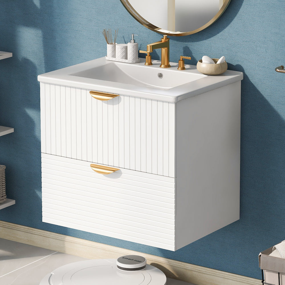 Modern 24-Inch Wall-Mounted Bathroom vanity with 2 Drawers, Green - Ideal for Small Bathrooms