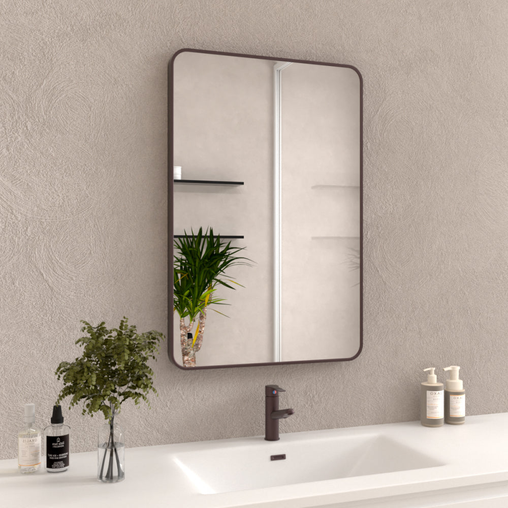60x36 In. Aluminum Framed Rounded Rectangle Bathroom Wall Mirror, Matte Black Bathroom Vanity Mirror Farmhouse, Anti-Rust, Tempered Glass mirrors, Hangs Horizontally or Vertically