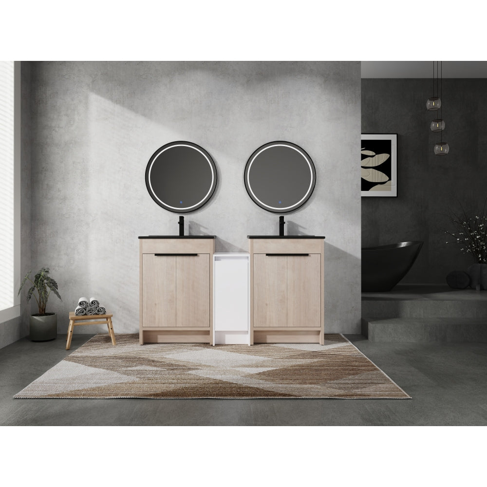 60 Inch Freestanding Bathroom Vanity with Black Ceramic Sink and Storage Cabinets, Soft Closing Door, 02424*2+0312 Combination Cabinet, KD-Package