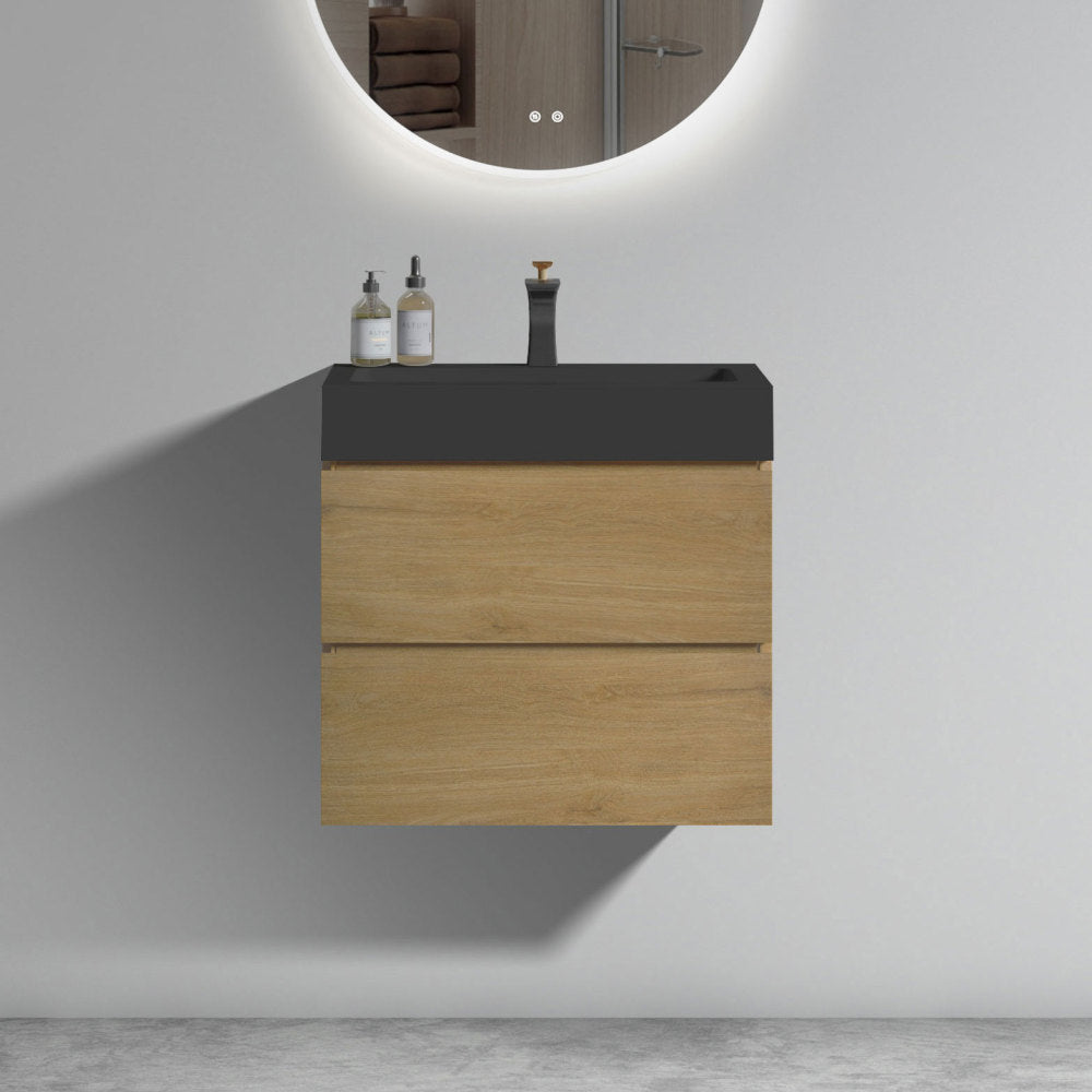 U040-Alice24-106 Alice 24" Natural Oak Bathroom Vanity with Sink, Large Storage Wall Mounted Floating Bathroom Vanity for Modern Bathroom, Pre-assembled
