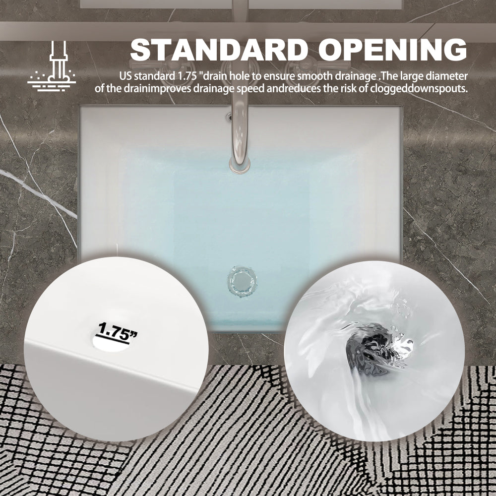 18 inch Under-mount Ceramic Rectangle Bathroom Vanity Sink, Under-mount Sink Rectangular with Concealed Overflow 18" x 13" Vessel Sink with Template DIY install Rectrangle White Ceramic