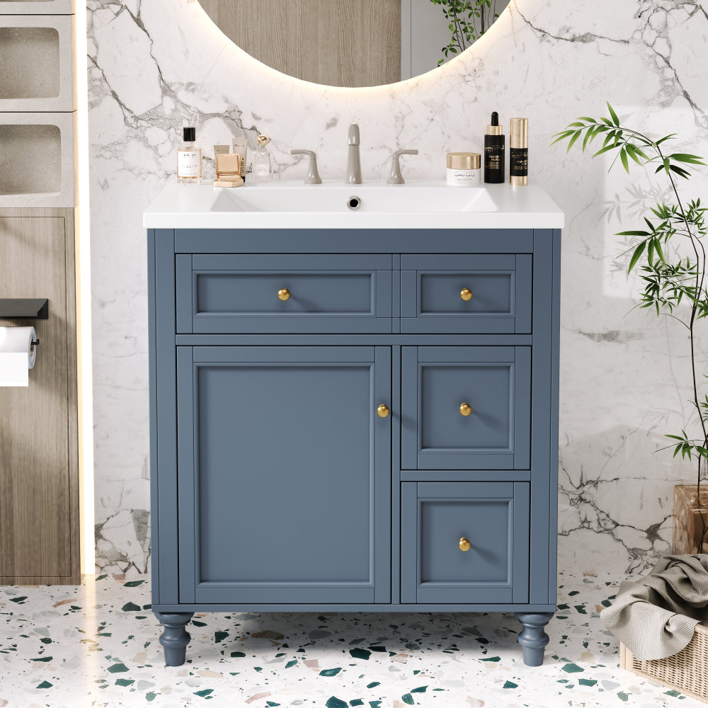 30'' Bathroom Vanity with Top Sink, Modern Bathroom Storage Cabinet with 2 Drawers and a Tip-out Drawer, Single Sink Bathroom Vanity (Same as SW000143AAE)