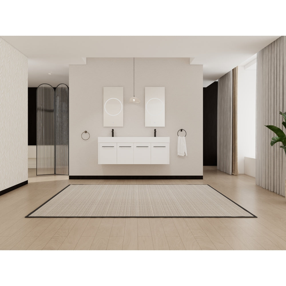 60 Inch Wall-Mounted Bathroom Vanity with Sink, Thick Edged Double Resin Sink, KD-Package