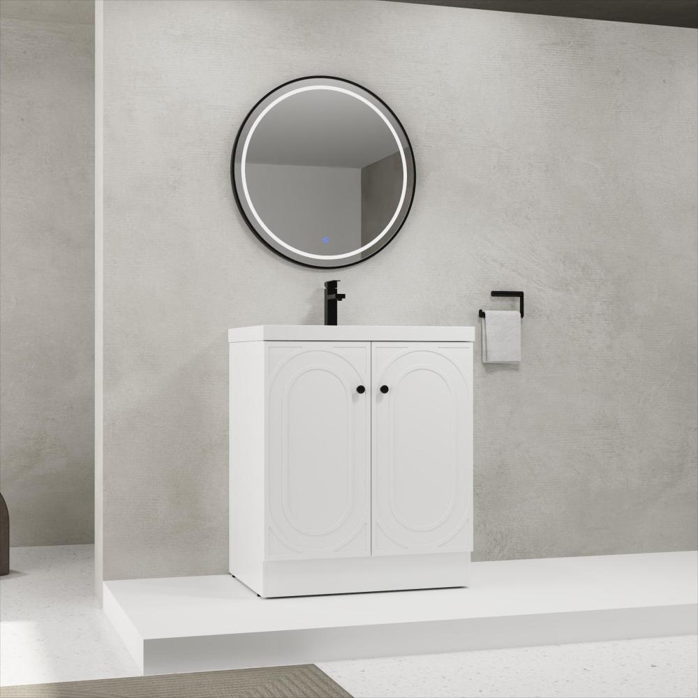 36" Freestanding Bathroom Vanity with White Resin Sink & 2 Soft-Close Cabinet Doors (KD-Packing)