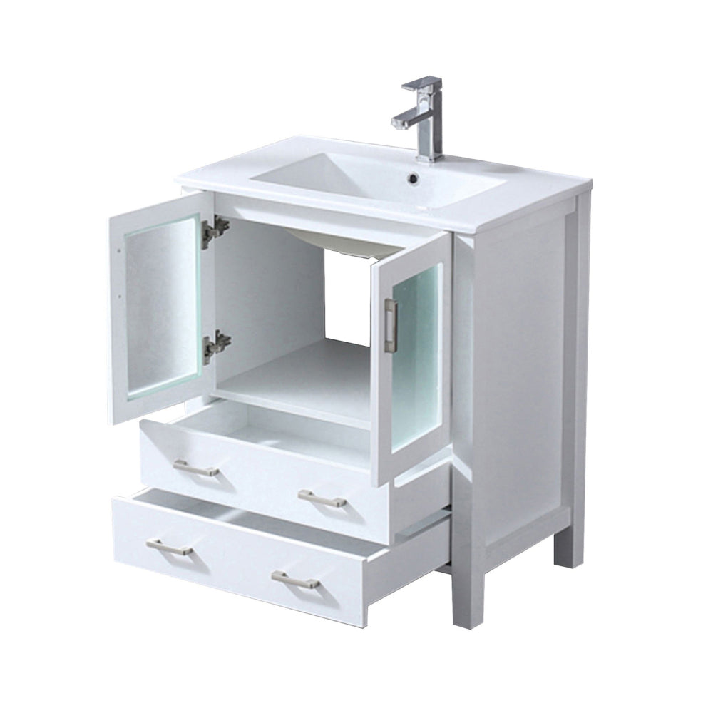 White Bath Vanity 30 in. W x 18.25 in. D, White Ceramic Top, and Faucet Set