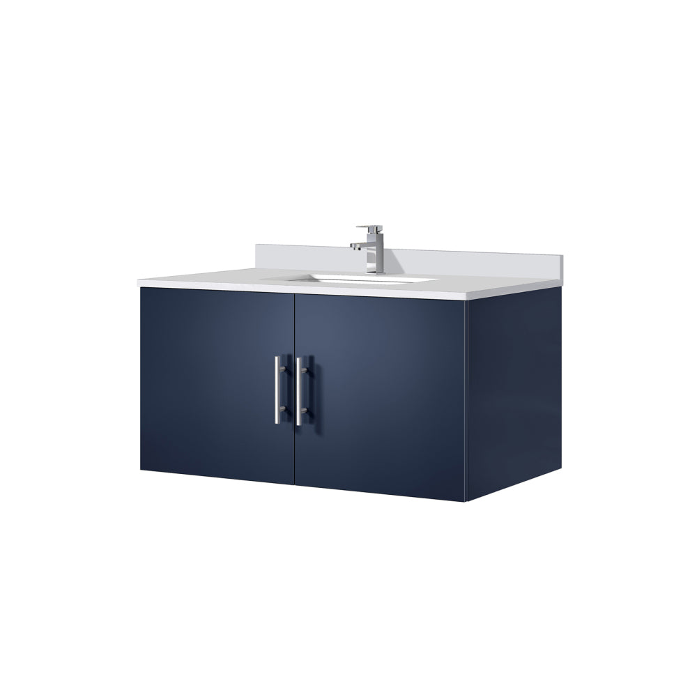 Navy Blue Bath Vanity 36 in. W x 22 in. D, White Quartz Top, and Faucet Set