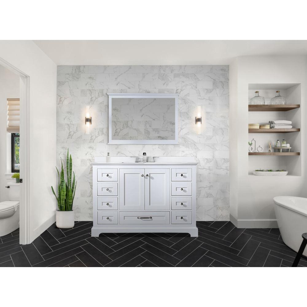 Navy Blue Single Bath Vanity 48 in. W x 22 in. D, White Quartz Top, and Faucet Set