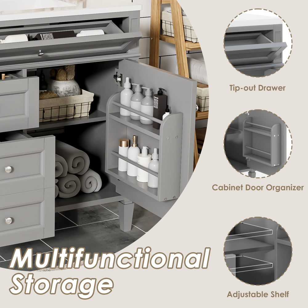 36'' Bathroom Vanity with Top Sink, Modern Bathroom Storage Cabinet with 2 Drawers and a Tip-out Drawer, Single Sink Bathroom Vanity