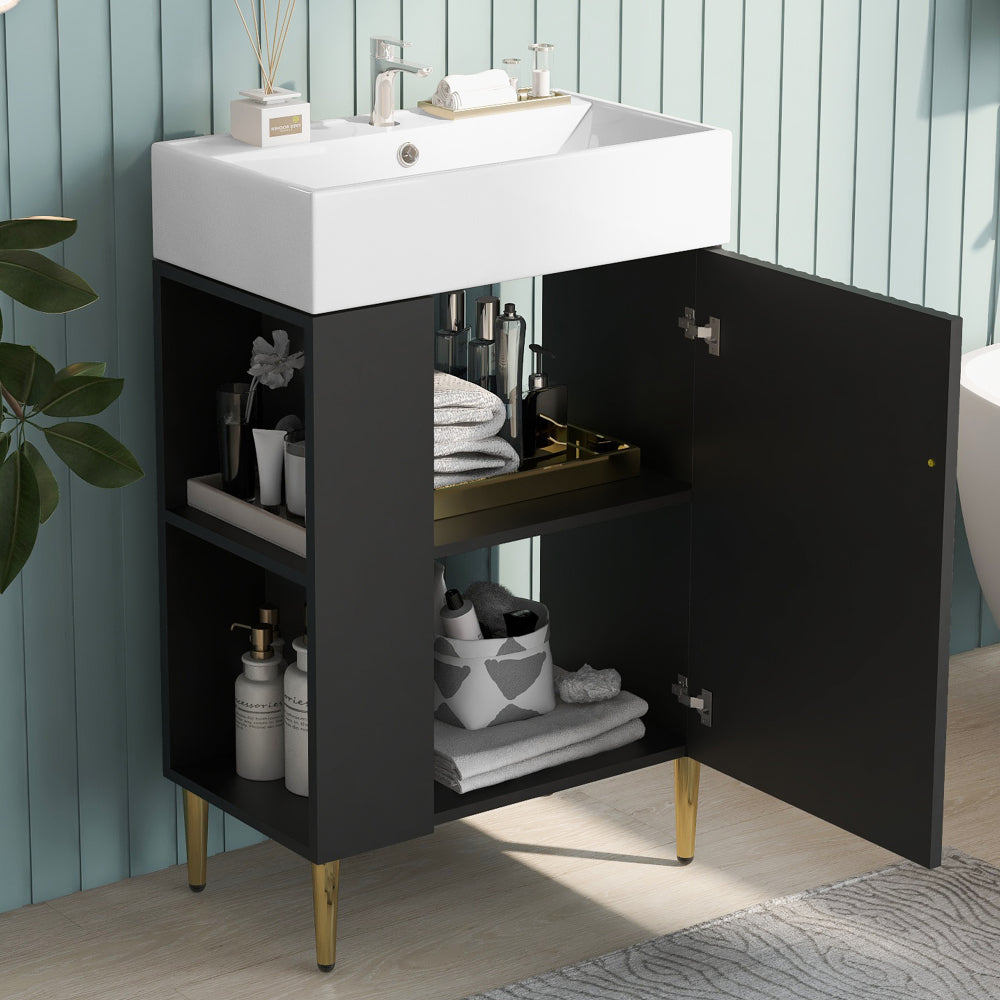 21.6" Green Bathroom vanity, Combo Cabinet, Bathroom Storage Cabinet, Single Ceramic Sink, Right side storage