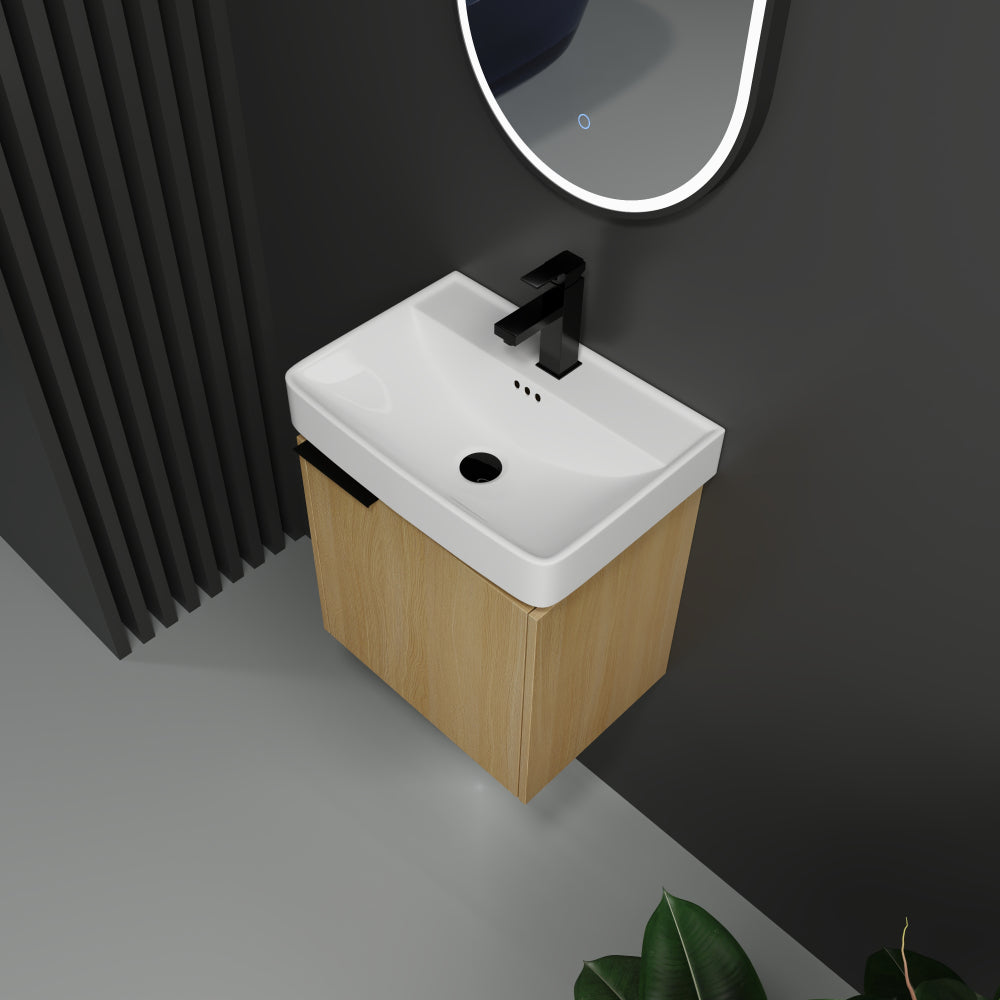 20" Wall-Mounted Bathroom Vanity with Ceramic Sink, Storage Cabinet with Doors (KD-Package)