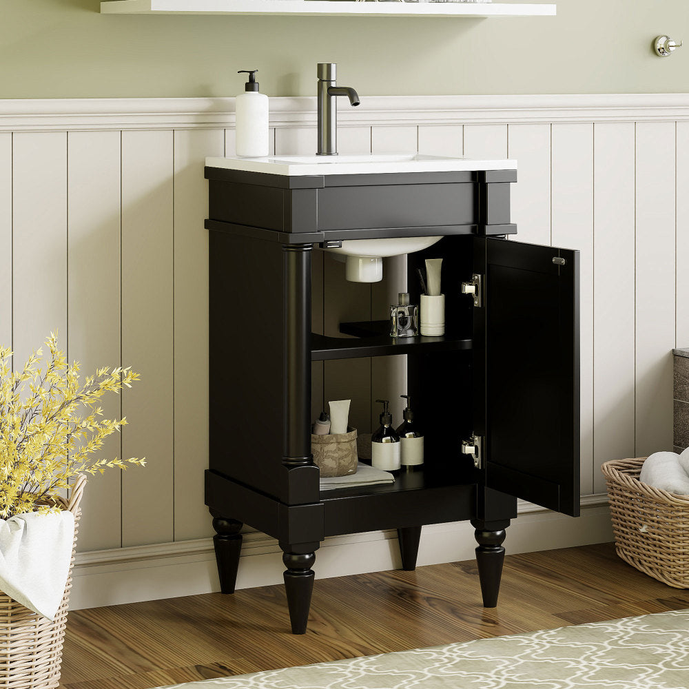 18-Inch Modern Bathroom Vanity with Sink, Modern Bathroom Storage Cabinet with Door, Freestanding Small Space Bathroom Cabinet, Single Sink Cabinet with Adjustable Shelf, Black