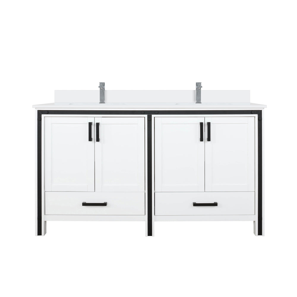 White Double Bath Vanity 60 in. W x 22 in. D, White Quartz Top and Faucet Set