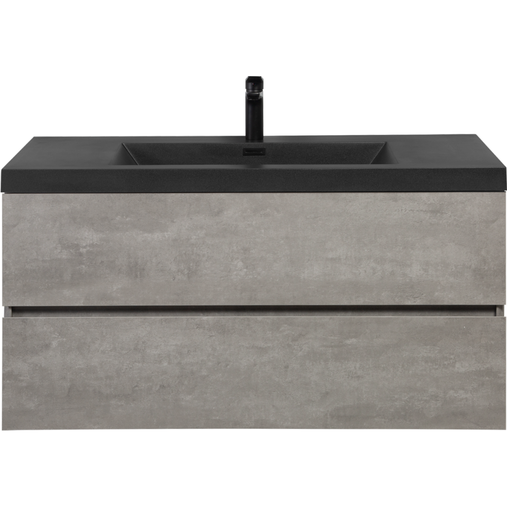 42" Floating Bathroom Vanity with Sink, Modern Wall-Mounted Bathroom Storage Vanity Cabinet with Black Quartz Sand Top Basin and Soft Close Drawers, Grey 24V12-42GR