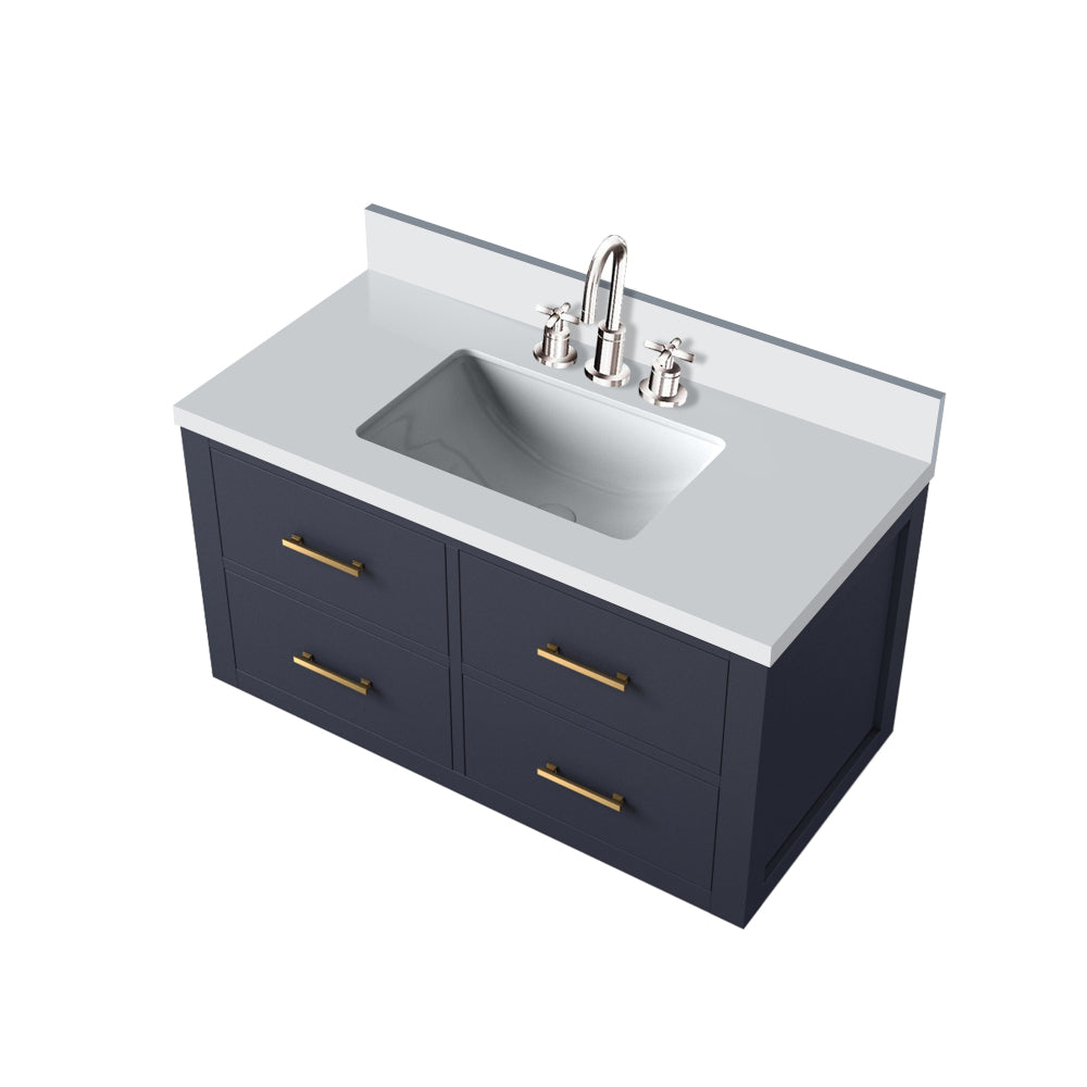 Blue Single Bath Vanity 36 in. W x 22 in. D, White Quartz Top, and Faucet Set
