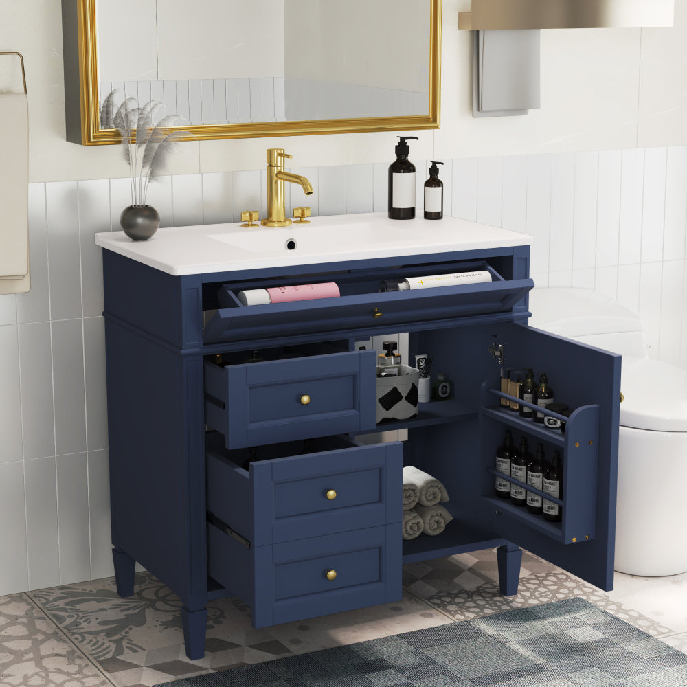 36'' Bathroom Vanity with Top Sink, Modern Bathroom Storage Cabinet with 2 Drawers and a Tip-out Drawer, Single Sink Bathroom Vanity