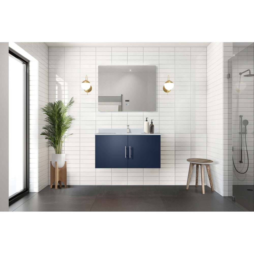 Navy Blue Bath Vanity 36 in. W x 22 in. D, White Quartz Top, and 36 in. LED Mirror