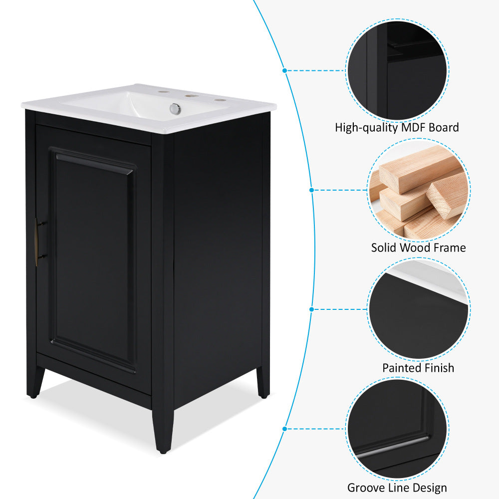 20.3" Bathroom Vanity with Sink, Functional Drawer, Door Shelf, Soft-closing Door, Black