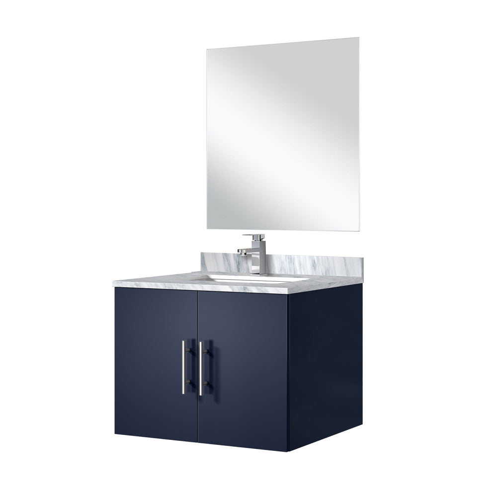 Navy Blue Single Bath Vanity 24 in. W x 22 in. D, Carrara Marble Countertop, 18 in. Mirror and Faucet Set