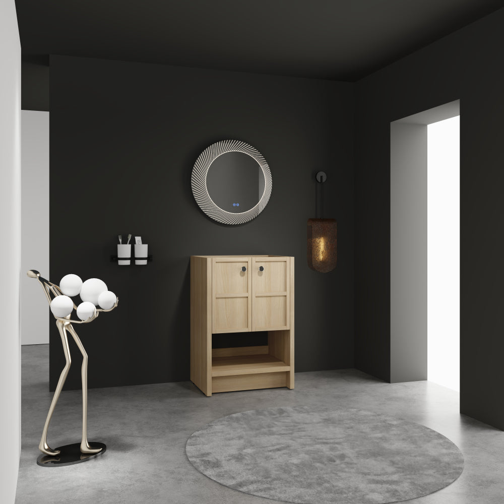 24" Freestanding Bathroom Vanity, 2-Soft Closing Door, Oak, Plywood (Excluding Sink)