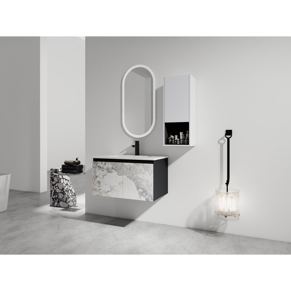 30" Wall-Mounted Bathroom Vanity With Ceramic Sink and Side Cabinet & Soft Close Doors, Combination Cabinet (KD-Package)