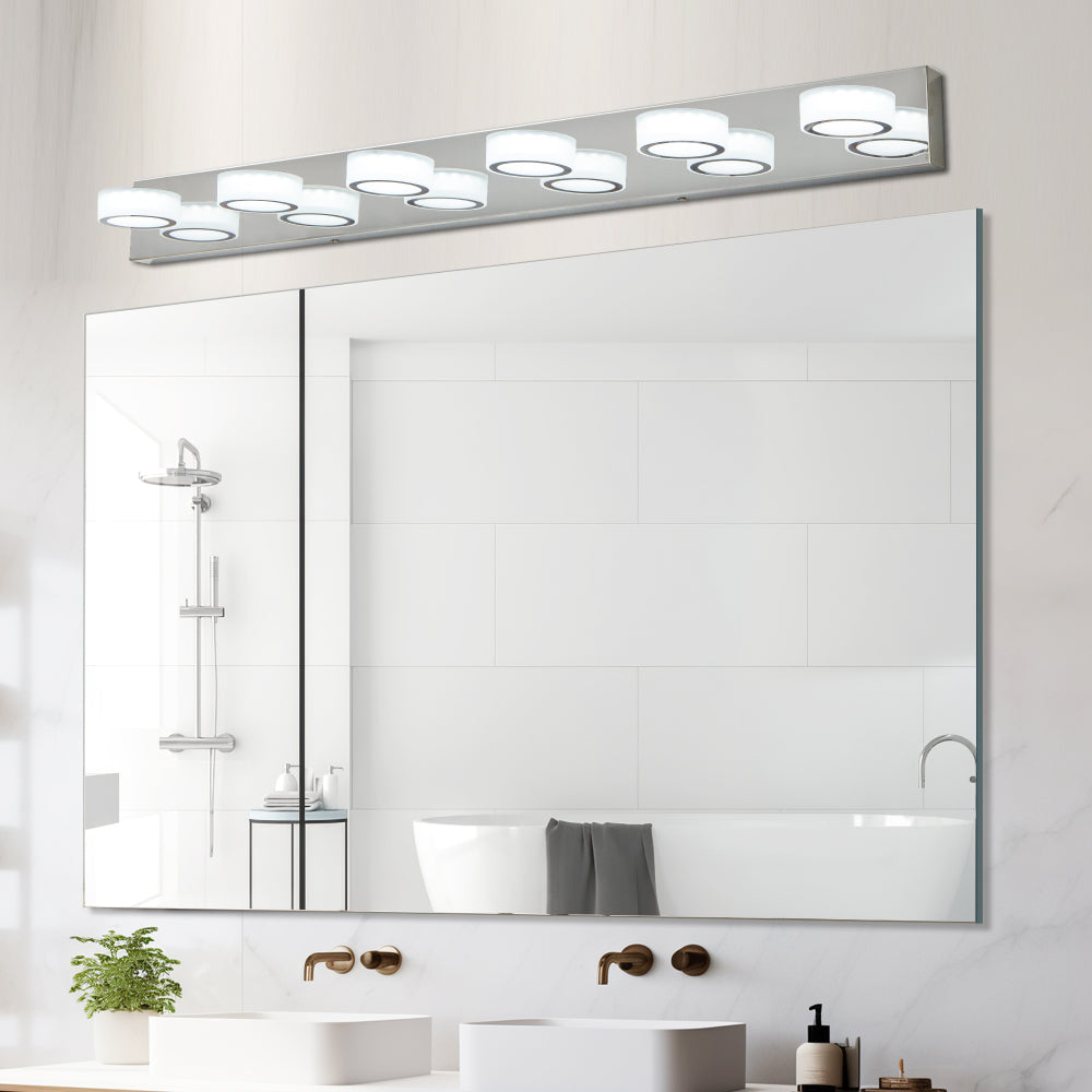 52" Modern 7-Light LED Vanity Light Fixture - Chrome Finish with Acrylic Light Shades - Energy-Efficient Bathroom Wall Sconce - Dimmable for Mirror, Shower, and Bathroom Decor