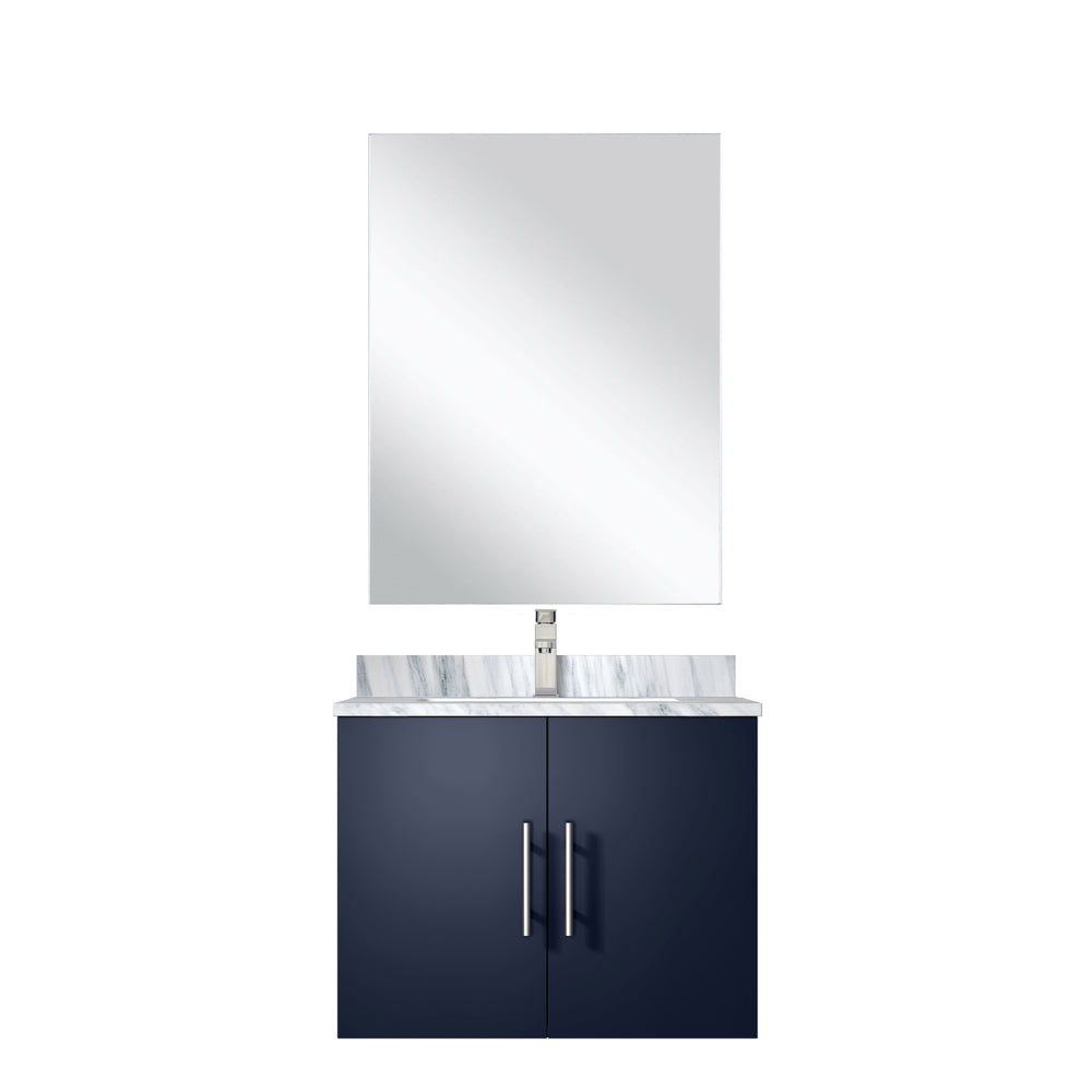 Navy Blue Single Bath Vanity 24 in. W x 22 in. D, Carrara Marble Countertop, 18 in. Mirror and Faucet Set