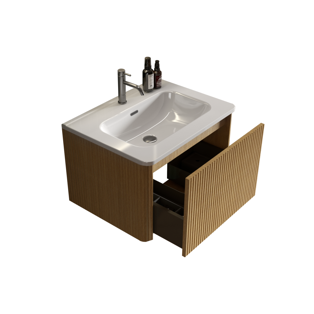 U055-Etna24W-306 Etna 24" Striped Natural Oak Bathroom Vanity with White Ceramic Sink, Wall Mounted Floating Bathroom Vanity for Modern Bathroom, Pre-assembled
